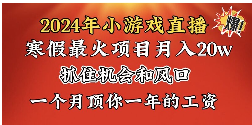 2024年寒假爆火项目，小游戏直播月入20w+，学会了之后你将翻身-海南千川网络科技