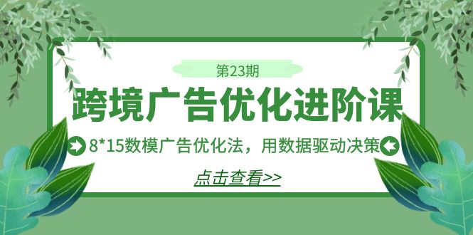 跨境广告·优化进阶课·第23期，8*15数模广告优化法，用数据驱动决策-海纳网创学院