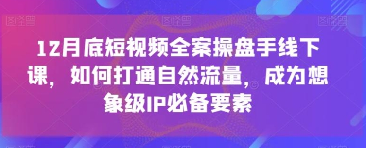 12月底短视频全案操盘手线下课，如何打通自然流量，成为想象级IP必备要素，全是干货，不讲废话超深度培训实操-海南千川网络科技