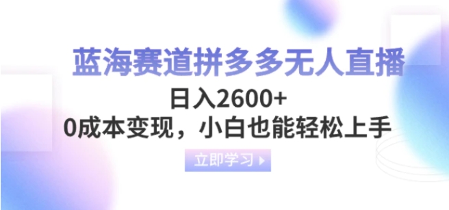 蓝海赛道拼多多无人直播，日入2600+，0成本变现，小白也能轻松上手-海南千川网络科技