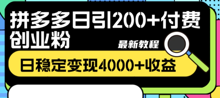 拼多多日引200+付费创业粉，日稳定变现4000+收益最新教程-海南千川网络科技