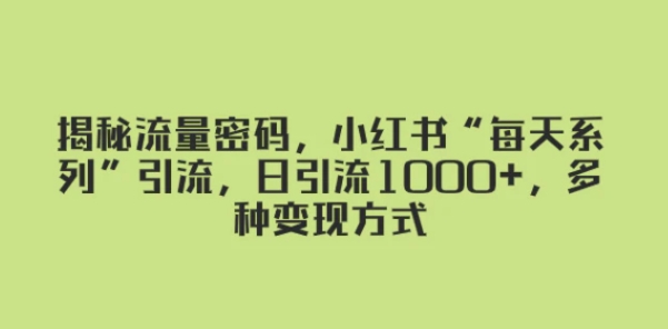 揭秘流量密码，小红书“每天系列”引流，日引流1000+，多种变现方式-海南千川网络科技