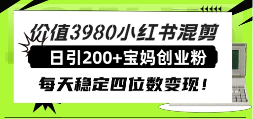 价值3980小红书混剪日引200+宝妈创业粉，每天稳定四位数变现！-海纳网创学院