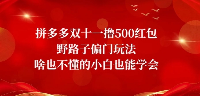 拼多多双十一撸500红包野路子偏门玩法，啥也不懂的小白也能学会【揭秘】-海纳网创学院