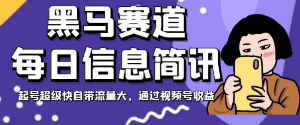 黑马赛道每日信息简讯，起号超级快自带流量大，通过视频号收益【揭秘】-海南千川网络科技