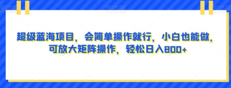 超级蓝海项目，会简单操作就行，小白也能做，可放大矩阵操作，轻松日入800+，-海南千川网络科技