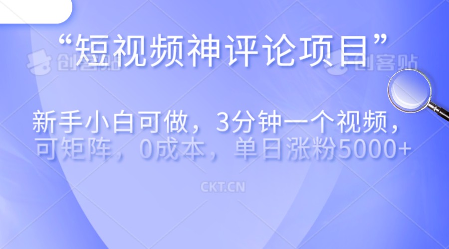 短视频神评论，一天收益500+，新手小白也可操作，长期项目，纯利润-海南千川网络科技