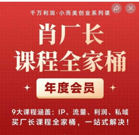 肖厂长课程全家桶，​9大课程涵盖:IP、流量、利润、私域、买厂长课程全家桶，一站式解决！-海纳网创学院