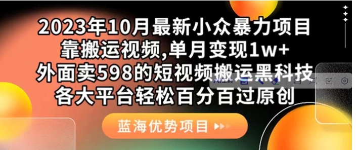 外面卖598的10月最新短视频搬运黑科技，各大平台百分百过原创 靠搬运月入1w-海纳网创学院