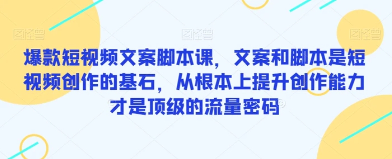 爆款短视频文案脚本课，文案和脚本是短视频创作的基石，从根本上提升创作能力才是顶级的流量密码-海南千川网络科技