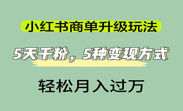 《小红书商单升级玩法》5天千粉，5种变现渠道，轻松月入1万+-海南千川网络科技