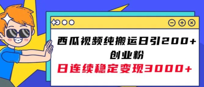 西瓜视频纯搬运日引200+创业粉，日连续变现3000+实操教程！-海纳网创学院