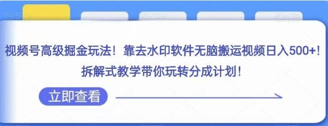 视频号高级掘金玩法，靠去水印软件无脑搬运视频日入500+，拆解式教学带你玩转分成计划【揭秘】-海南千川网络科技