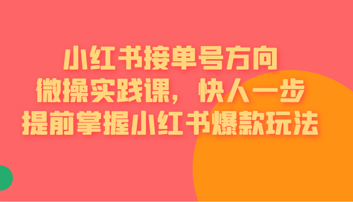 小红书接单号方向微操实践课，快人一步提前掌握小红书爆款玩法-海南千川网络科技