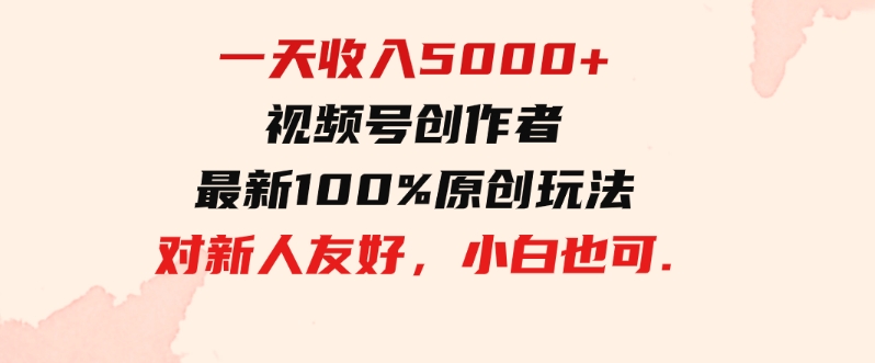 （9568期）一天收入5000+，视频号创作者，最新100%原创玩法，对新人友好，小白也可.-海纳网创学院