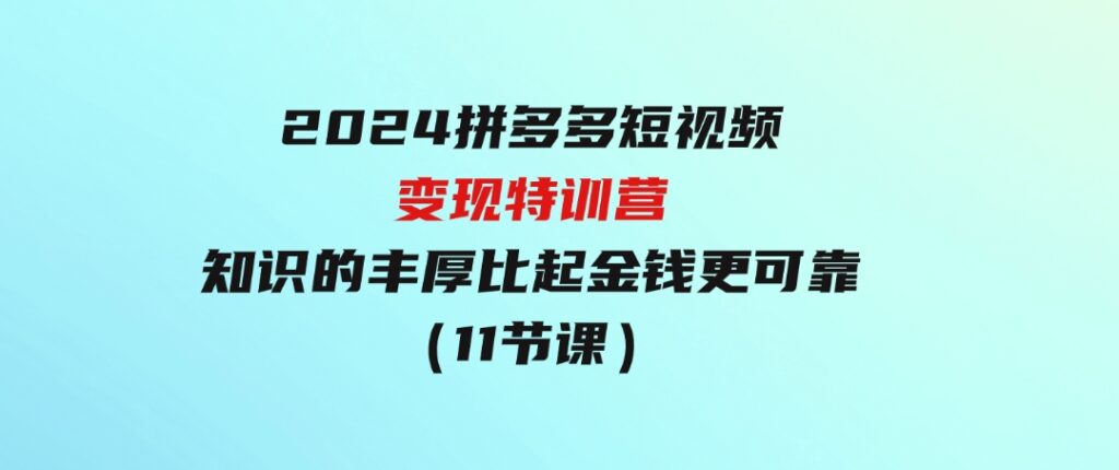 2024拼多多短视频变现特训营，知识的丰厚比起金钱更可靠（11节课）-海纳网创学院