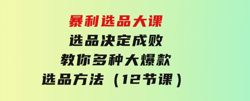 暴利选品大课：选品决定成败，教你多种大爆款选品方法（12节课）-海纳网创学院