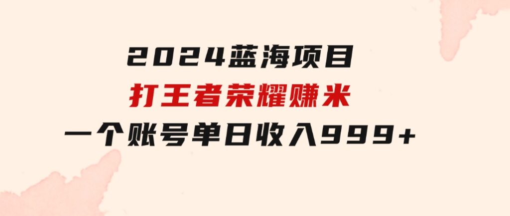 2024蓝海项目.打王者荣耀赚米，一个账号单日收入999+，福利项目-海纳网创学院