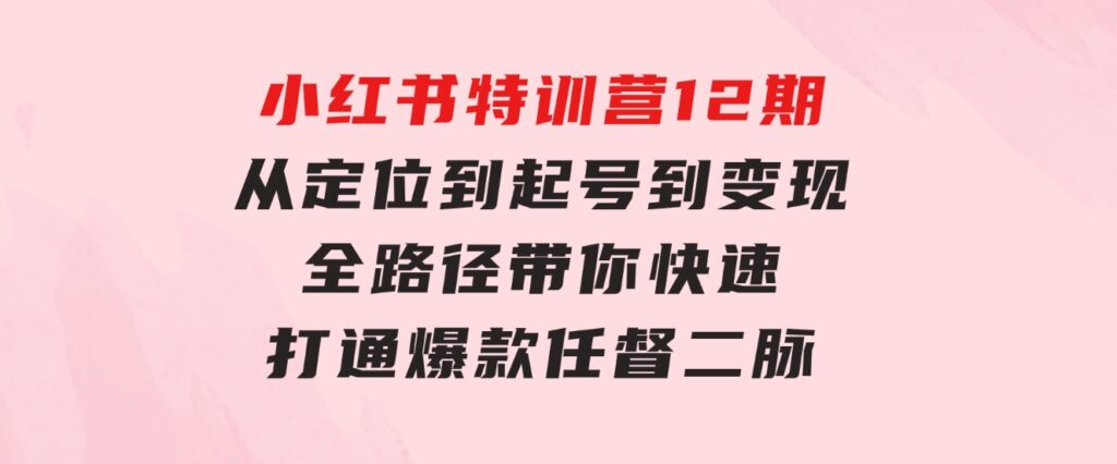 小红书特训营12期：从定位到起号、到变现全路径带你快速打通爆款任督二脉-海纳网创学院