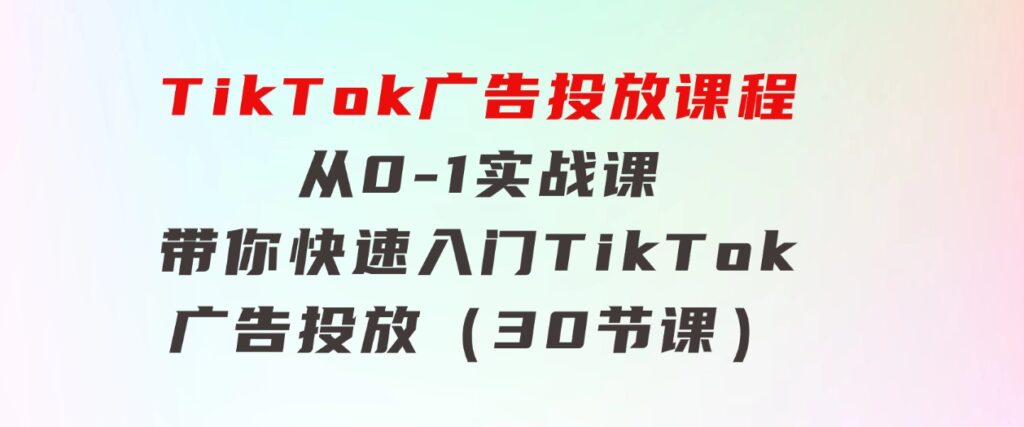 TikTok广告投放课程，从0-1实战课，带你快速入门TikTok广告投放（30节课）-海纳网创学院