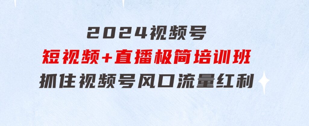 2024视频号·短视频+直播极简培训班：抓住视频号风口，流量红利-海纳网创学院