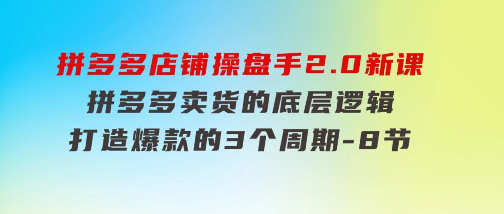 拼多多店铺操盘手2.0新课，拼多多卖货的底层逻辑，打造爆款的3个周期-8节-海纳网创学院