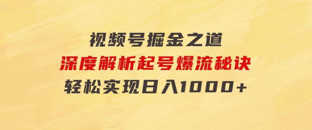 红利无限！视频号掘金之道，深度解析起号爆流秘诀，轻松实现日入1000+！-海纳网创学院