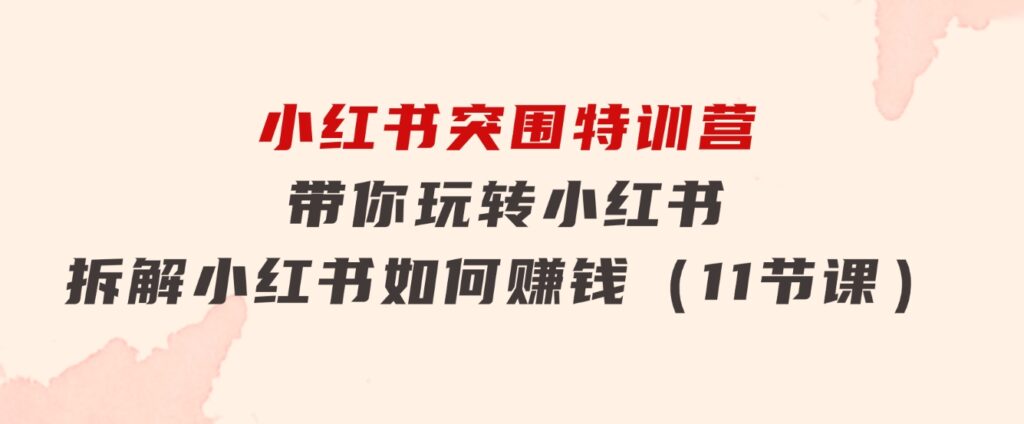 小红书突围特训营，带你玩转小红书，拆解小红书如何赚钱（11节课）-海纳网创学院