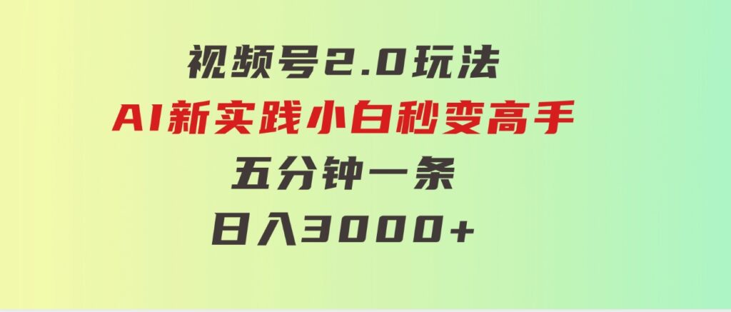 视频号2.0玩法AI新实践，小白秒变高手五分钟一条，日入3000+-海纳网创学院