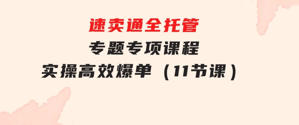 速卖通全托管专题专项课程，实操高效爆单（11节课）-海纳网创学院