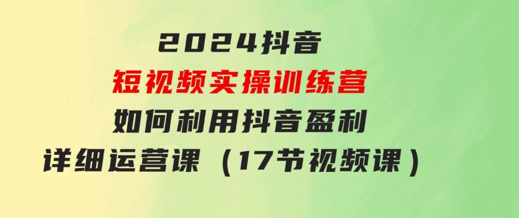 2024抖音短视频实操训练营：如何利用抖音盈利，详细运营课（17节视频课）-海纳网创学院