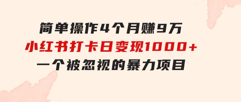 简单操作4个月赚9万！小红书打卡日变现1000+！一个被忽视的暴力项目-海纳网创学院