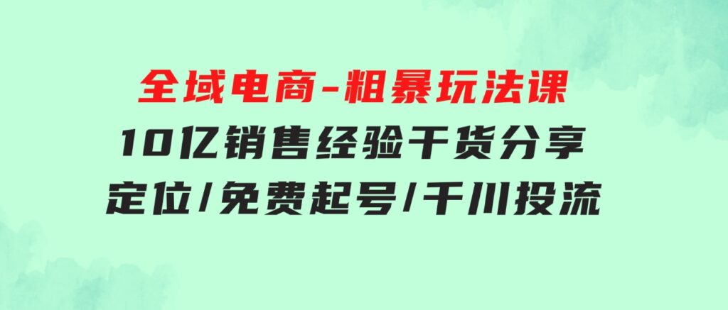 全域电商-粗暴玩法课：10亿销售经验干货分享！定位/免费起号/千川投流-海纳网创学院