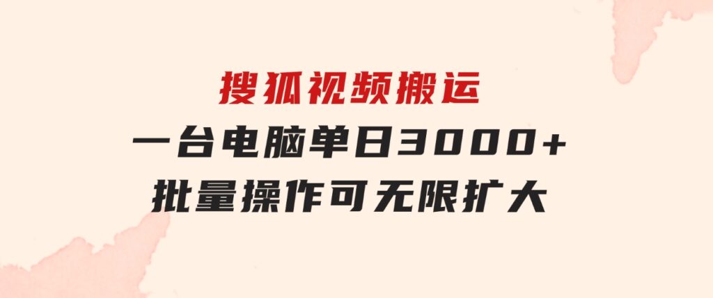 搜狐视频搬运，一台电脑单日3000+，批量操作，可无限扩大-海纳网创学院