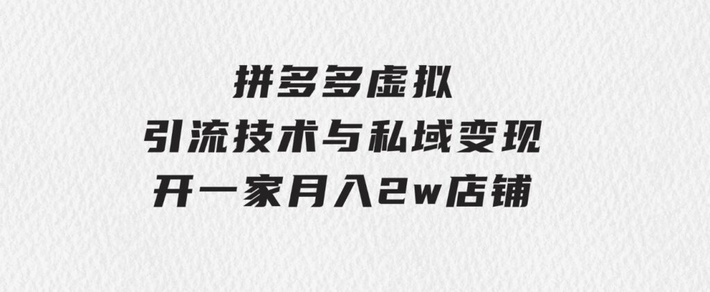 拼多多虚拟-引流技术与私域变现_拼多多教程：开一家月入2w店铺-海纳网创学院