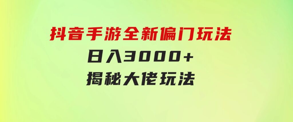 抖音手游全新偏门玩法，日入3000+，揭秘大佬玩法-海纳网创学院