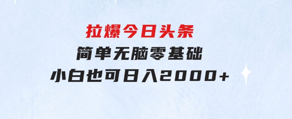 拉爆今日头条，简单无脑，零基础小白也可日入2000+-海纳网创学院