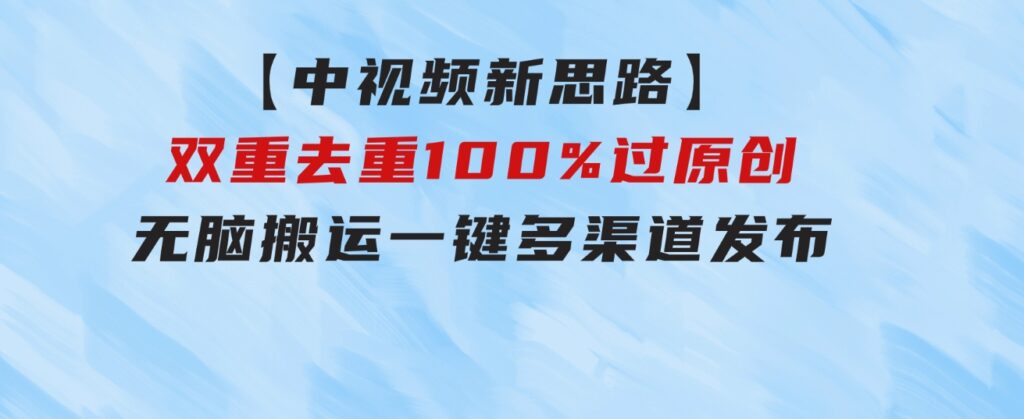 【中视频新思路】双重去重100%过原创，无脑搬运一键多渠道发布-海纳网创学院