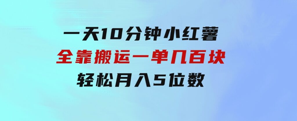 一天10分钟小红薯全靠搬运一单几百块轻松月入5位数-海纳网创学院