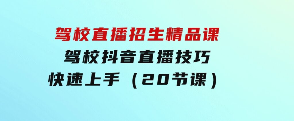 驾校直播招生精品课驾校抖音直播技巧快速上手（20节课）-海纳网创学院