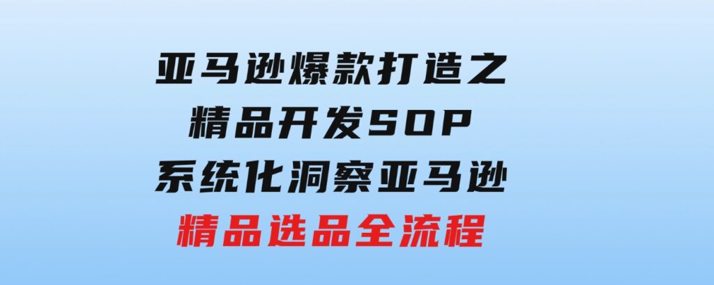 【训练营】亚马逊爆款打造之精品开发SOP，系统化洞察亚马逊精品选品全流程-海纳网创学院