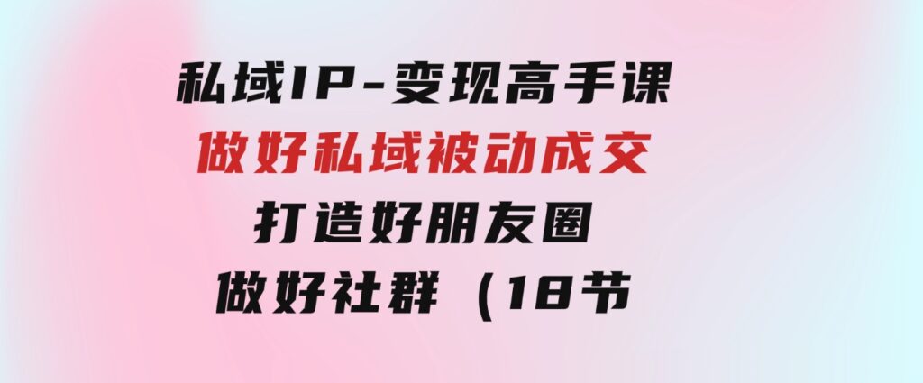 私域IP-变现高手课：做好私域被动成交，打造好朋友圈做好社群（18节）-海纳网创学院