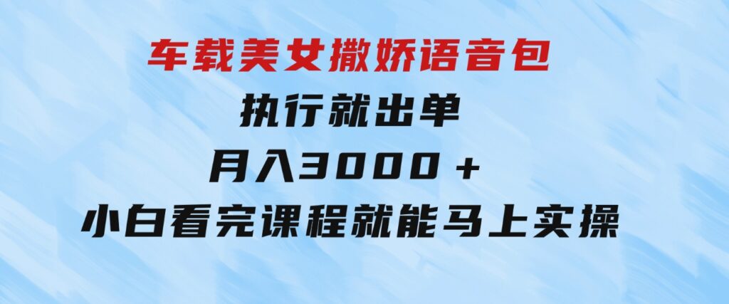 车载美女撒娇语音包，执行就出单，月入3000＋，小白看完课程就能马上实操-海纳网创学院