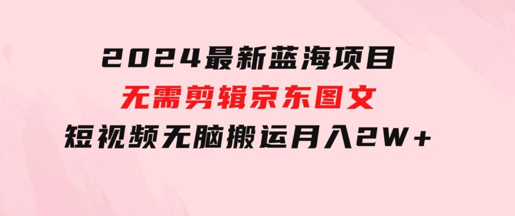 2024最新蓝海项目，无需剪辑，京东图文短视频无脑搬运月入2W+-海纳网创学院