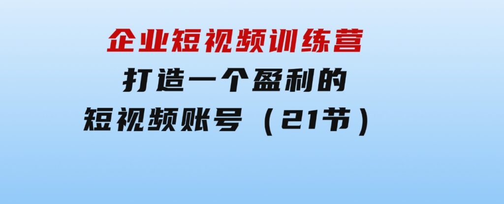 企业短视频训练营：打造一个盈利的短视频账号（21节）-海纳网创学院