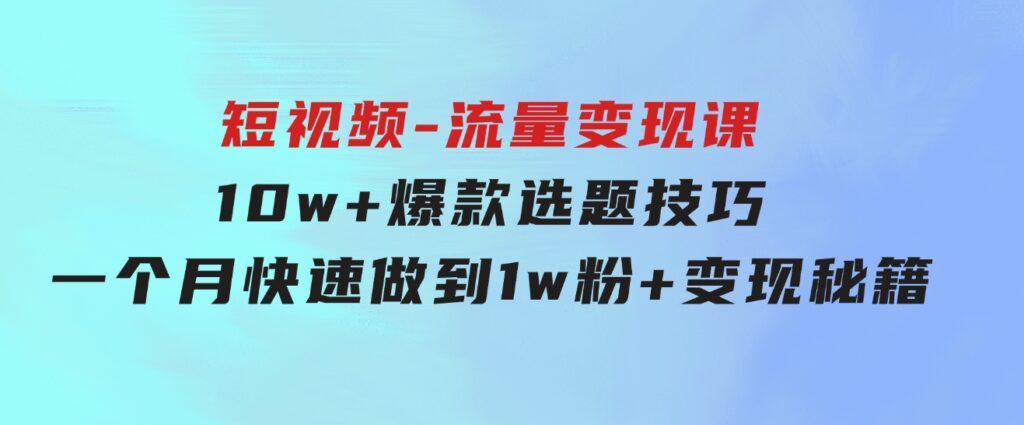 2024年短视频-流量变现课：10w+爆款选题技巧一个月快速做到1w粉+变现秘籍-海纳网创学院