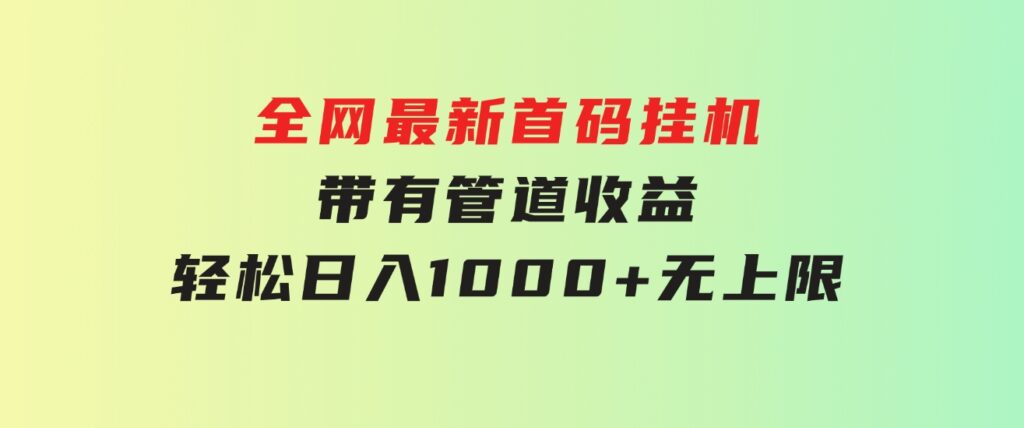 全网最新首码挂机，带有管道收益，轻松日入1000+无上限-海纳网创学院