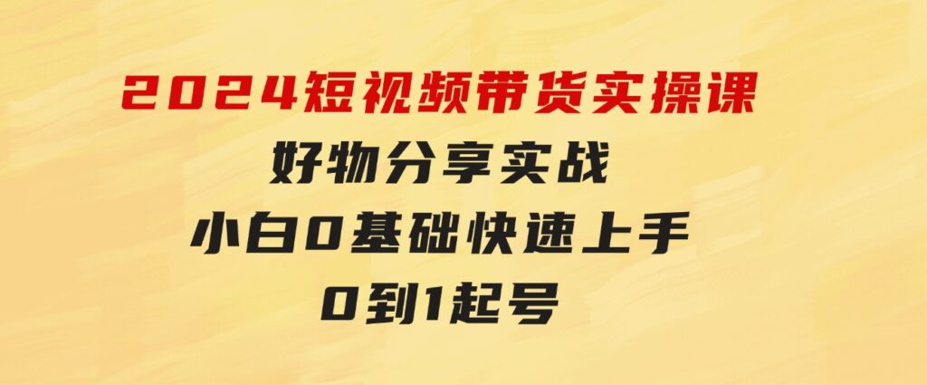 2024短视频带货实操课，好物分享实战，小白0基础快速上手，0到1起号-海纳网创学院