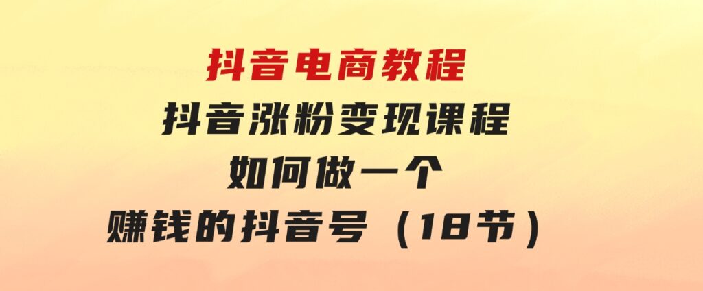 抖音电商教程：抖音涨粉变现课程：如何做一个赚钱的抖音号（18节）-海纳网创学院