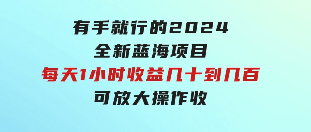 有手就行的2024全新蓝海项目，每天1小时收益几十到几百，可放大操作收-海纳网创学院